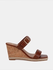 Novo Brown Wide Fit Birch Buckle Mule Wedge Sandals - Image 2 of 6