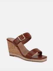 Novo Brown Wide Fit Birch Buckle Mule Wedge Sandals - Image 3 of 6