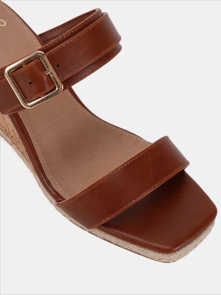 Novo Brown Wide Fit Birch Buckle Mule Wedge Sandals - Image 6 of 6