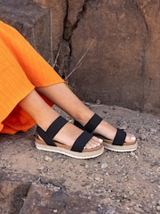 أسود - Novo Wide Fit Bologna Stretch Espadrille Sandals - صورة 1 من 6