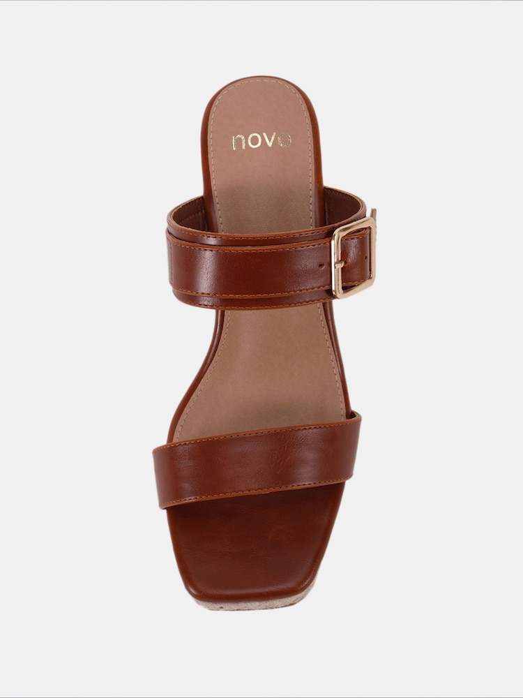 Novo Brown Birch Buckle Mule Wedge Sandals - Image 5 of 6