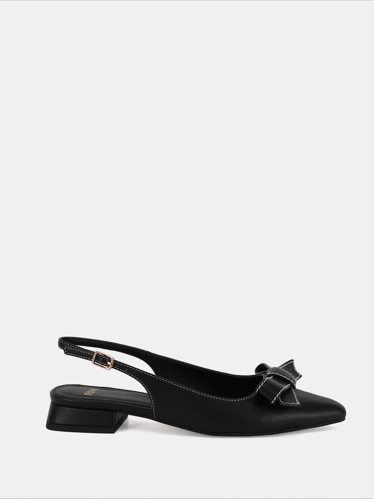 Novo Black Carlina Bow Detail Point Toe Loe Heel Slingback Shoes - Image 2 of 6