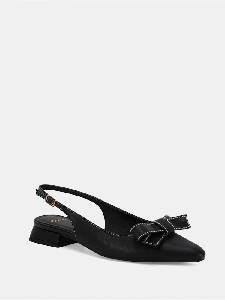 Novo Black Carlina Bow Detail Point Toe Loe Heel Slingback Shoes - Image 3 of 6