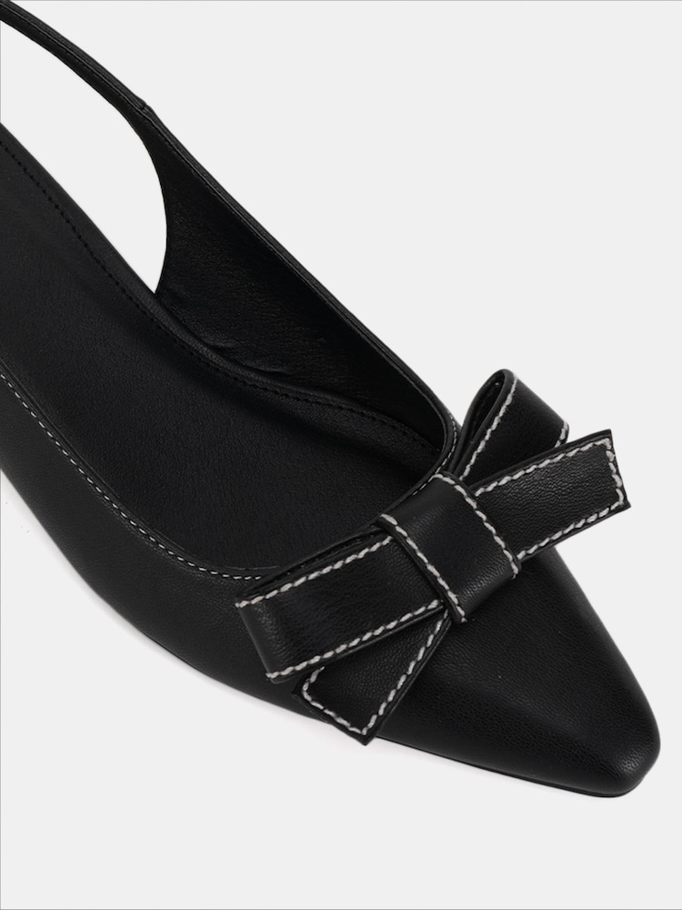 Novo Black Carlina Bow Detail Point Toe Loe Heel Slingback Shoes - Image 4 of 6