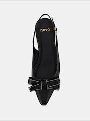 Novo Black Carlina Bow Detail Point Toe Loe Heel Slingback Shoes - Image 5 of 6