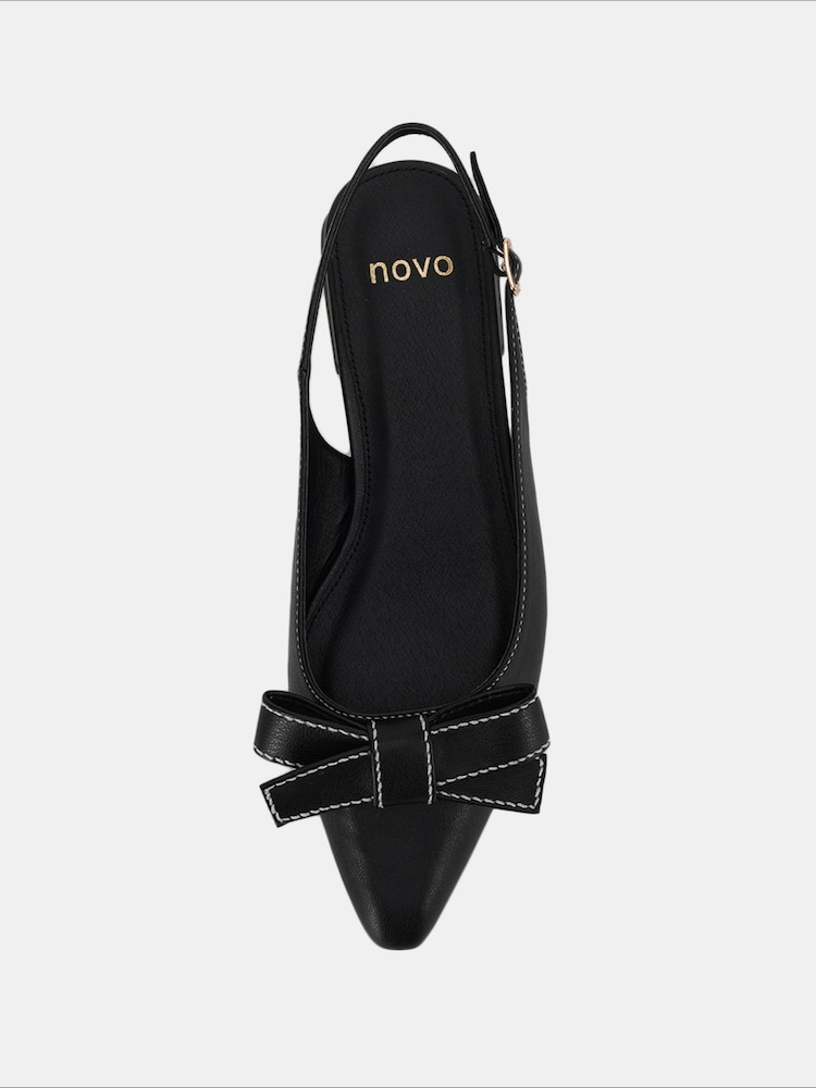 Novo Black Carlina Bow Detail Point Toe Loe Heel Slingback Shoes - Image 5 of 6