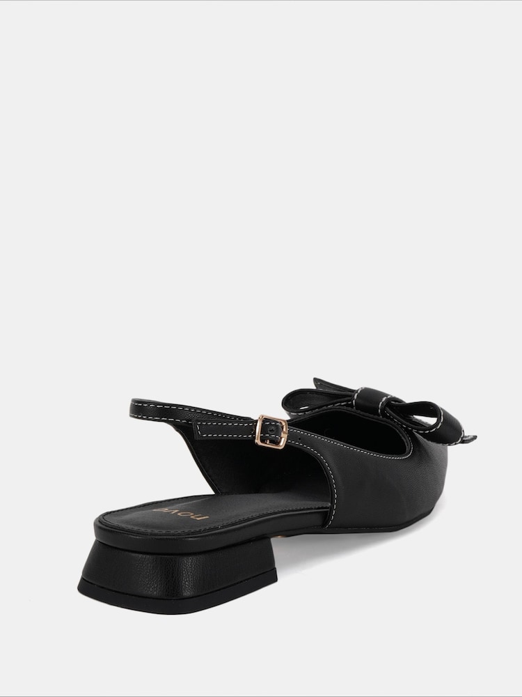 Novo Black Carlina Bow Detail Point Toe Loe Heel Slingback Shoes - Image 6 of 6