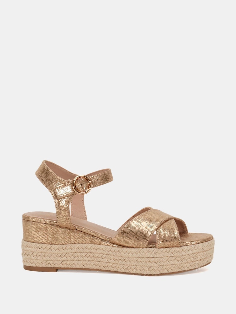 Novo Gold Wide Fit Bowen Mid Espadrille Wedge Sandals - Image 2 of 6