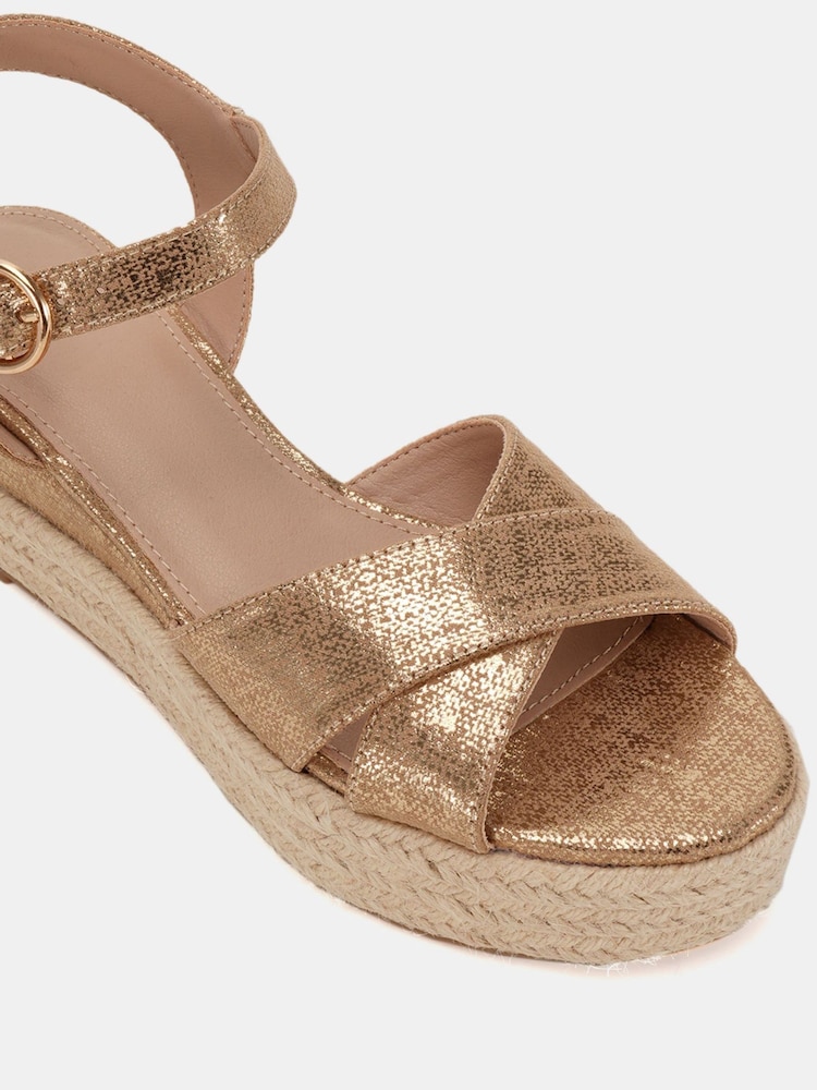Novo Gold Wide Fit Bowen Mid Espadrille Wedge Sandals - Image 6 of 6