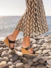 Novo Black Wide Fit Birch Buckle Mule Wedge Sandals - Image 8 of 8