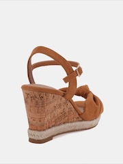 Novo Brown Wide Fit Bloom Knot Cork Wedge Sandals - Image 4 of 6