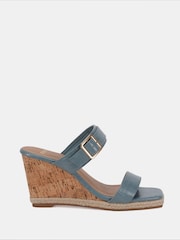 Novo Blue Wide Fit Birch Buckle Mule Wedge Sandals - Image 2 of 6