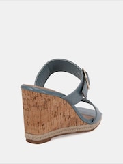 Novo Blue Wide Fit Birch Buckle Mule Wedge Sandals - Image 4 of 6