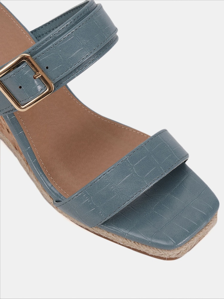 Novo Blue Wide Fit Birch Buckle Mule Wedge Sandals - Image 6 of 6