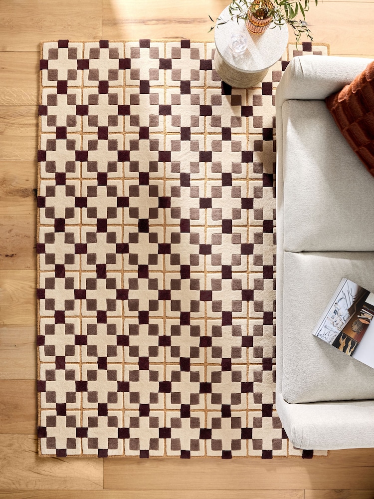 Brown/Gold Geometric Bold Tile Rug - Image 1 of 5