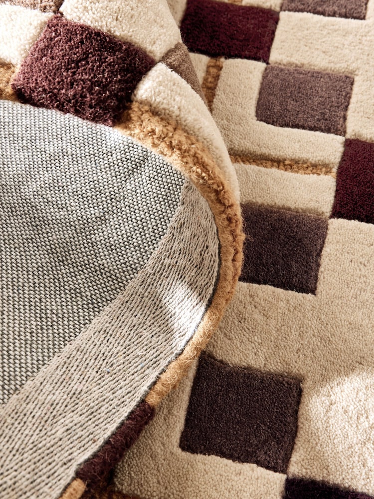 Brown/Gold Geometric Bold Tile Rug - Image 5 of 5 Brown/Gold Geometric Bold Tile Rug - Image 5 of 5