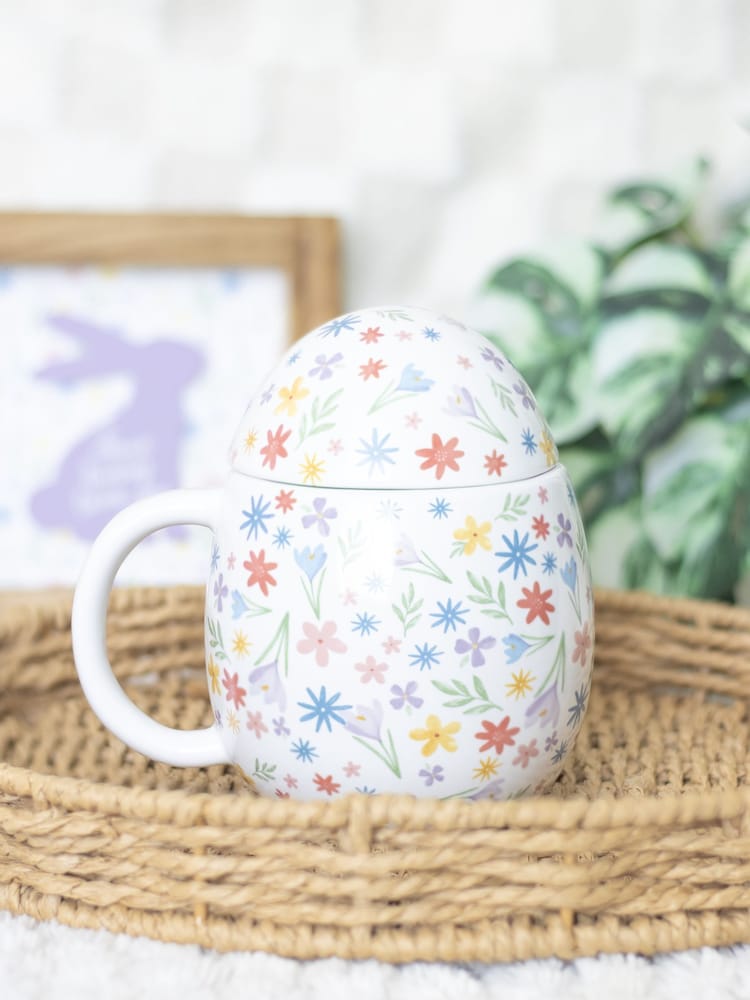Something Different White Spring Floral Print Egg Shaped Mug - Image 2 of 5