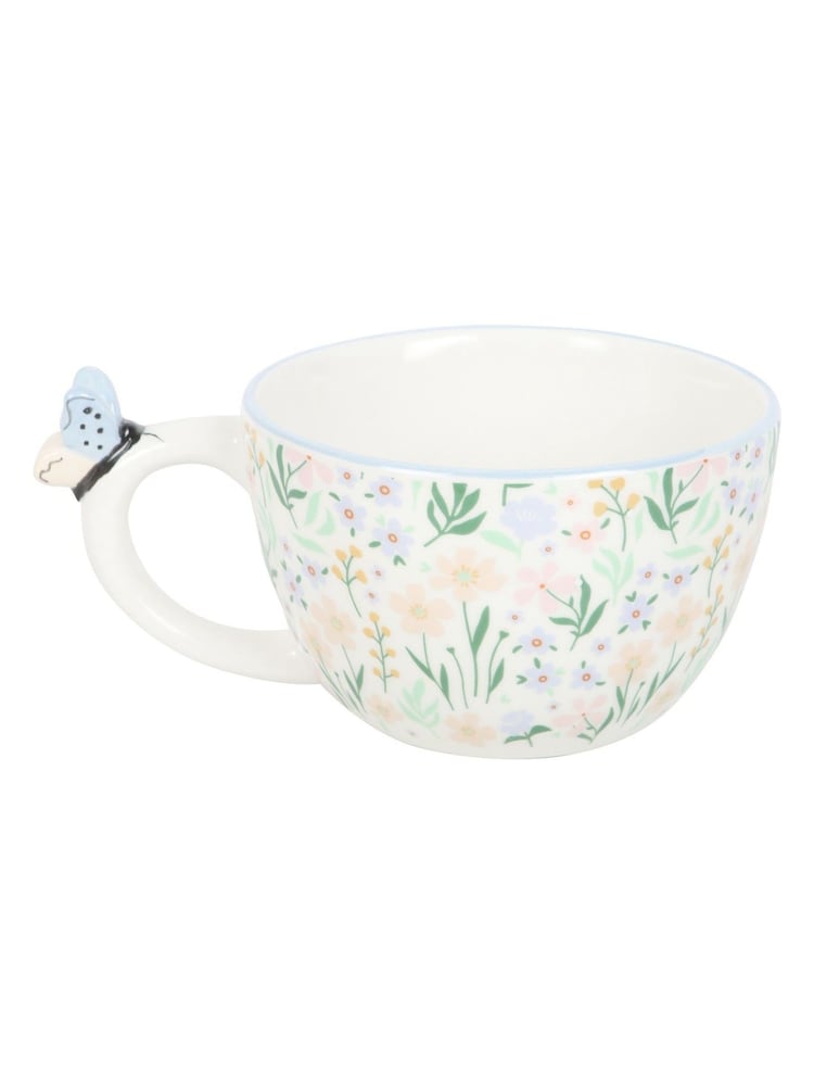 Something Different White Hello Beautiful Ditsy Floral Print Mug with Butterfly - Image 2 of 6