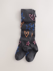 Charcoal Grey Cotton Rich Heart Print Tights 1 Pack - Image 1 of 3