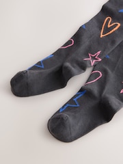 Charcoal Grey Cotton Rich Heart Print Tights 1 Pack - Image 3 of 3