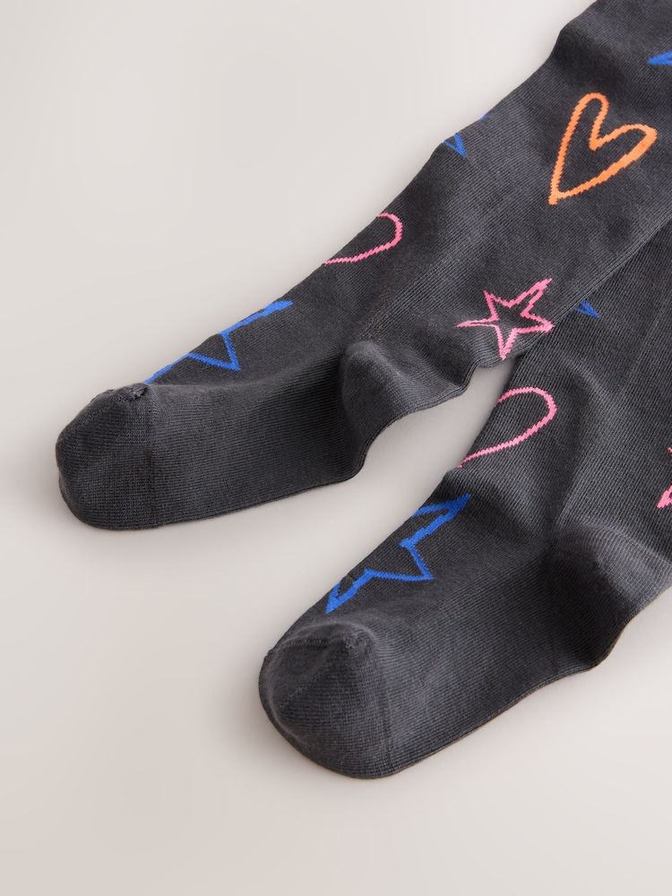 Charcoal Grey Cotton Rich Heart Print Tights 1 Pack - Image 3 of 3