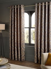 Bronze Metallic Swirl Jacquard Eyelet Lined Curtains - Image 1 of 5