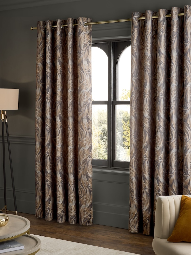 Bronze Metallic Swirl Jacquard Eyelet Lined Curtains - Image 1 of 5