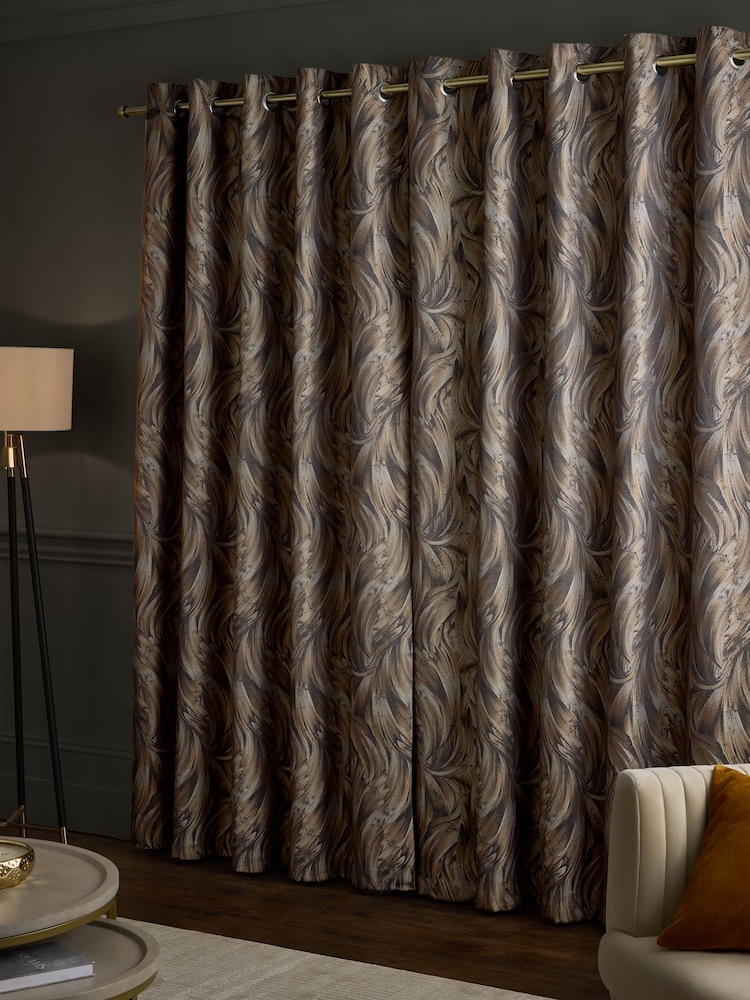 Bronze Metallic Swirl Jacquard Eyelet Lined Curtains - Image 2 of 5