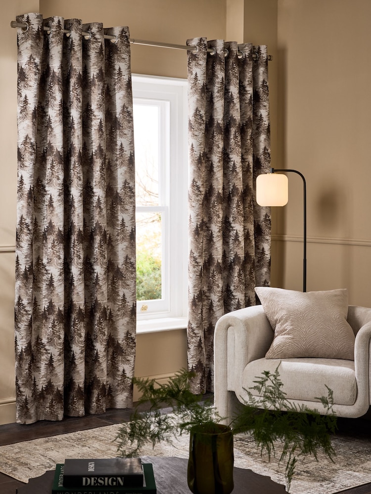 Bronze Metallic Abstract Trees Jacquard Eyelet Lined Curtains - Image 2 of 5