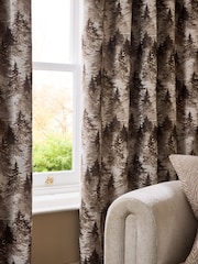 Bronze Metallic Abstract Trees Jacquard Eyelet Lined Curtains - Image 4 of 5