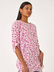 Roman Pink Absract Print Longline 100% Cotton Top - Image 2 of 5