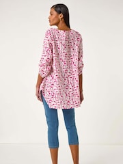 Roman Pink Absract Print Longline 100% Cotton Top - Image 3 of 5