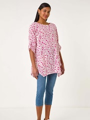 Roman Pink Absract Print Longline 100% Cotton Top - Image 4 of 5