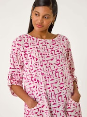 Roman Pink Absract Print Longline 100% Cotton Top - Image 5 of 5