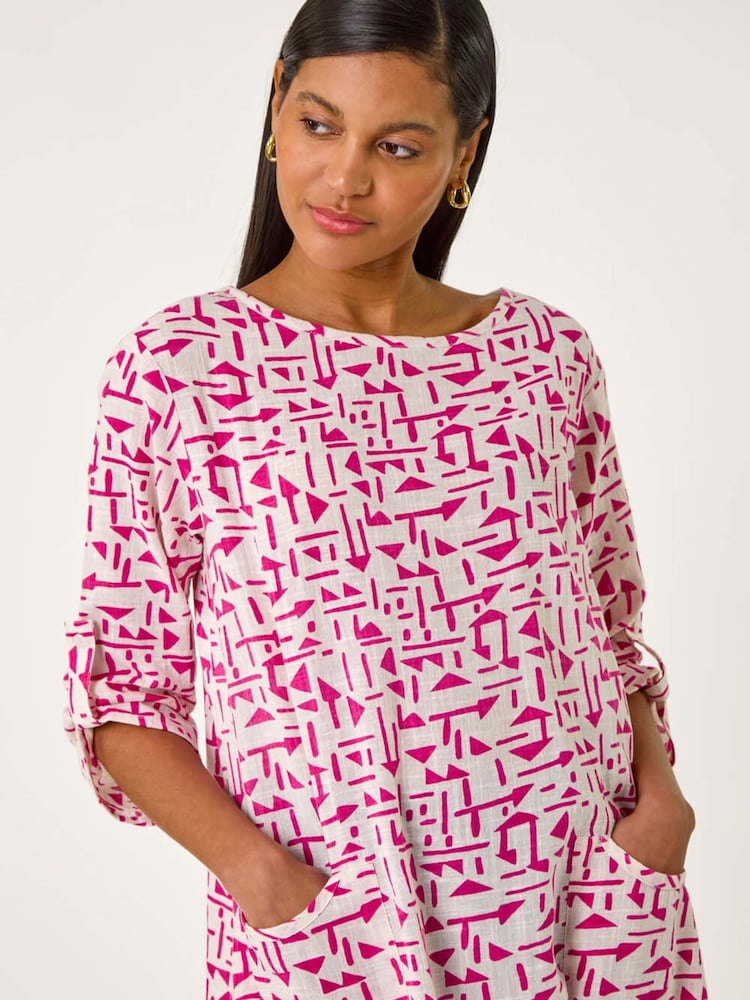 Roman Pink Absract Print Longline 100% Cotton Top - Image 5 of 5