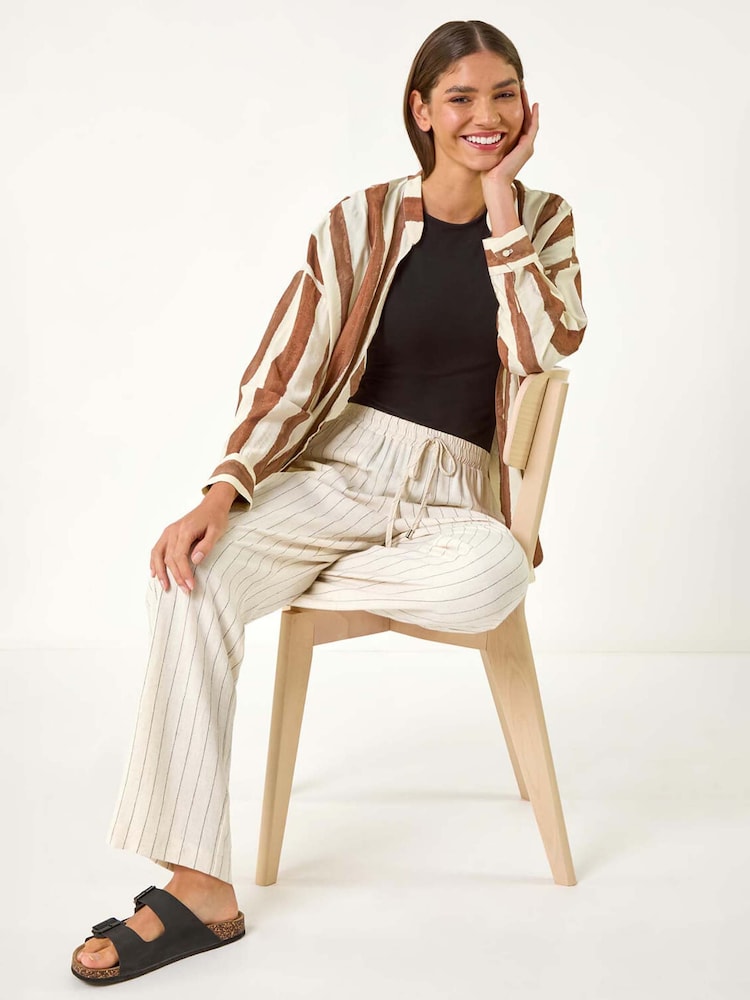 Roman Natural Full Length Linen Trousers - Image 1 of 5