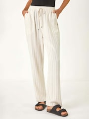 Roman Natural Full Length Linen Trousers - Image 4 of 5