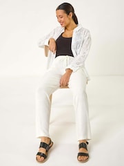 Roman White Full Length Linen Trousers - Image 1 of 5
