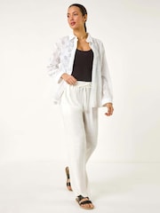 Roman White Full Length Linen Trousers - Image 2 of 5