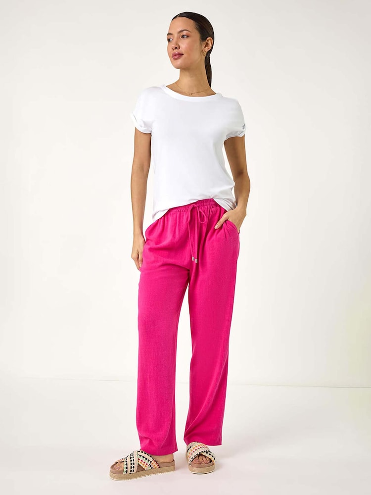 Roman Pink Full Length Linen Trousers - Image 1 of 5