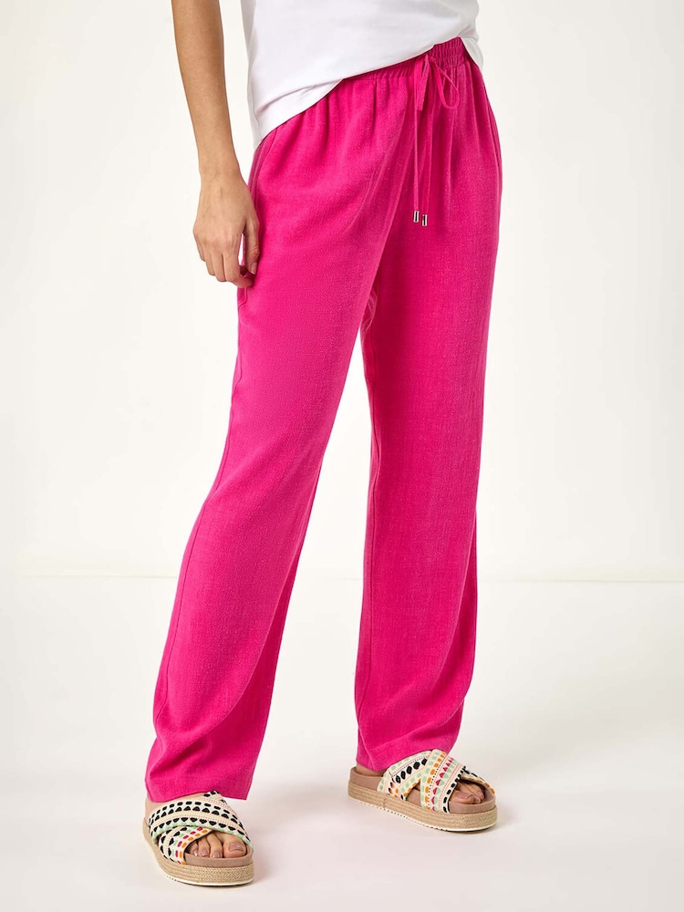 Roman Pink Full Length Linen Trousers - Image 2 of 5