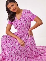 Roman Pink Printed Shirred Waist Maxi Dress - Image 1 of 5