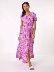Roman Pink Printed Shirred Waist Maxi Dress - Image 2 of 5
