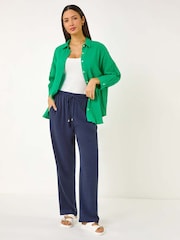 Roman Blue Full Length Linen Trousers - Image 1 of 5