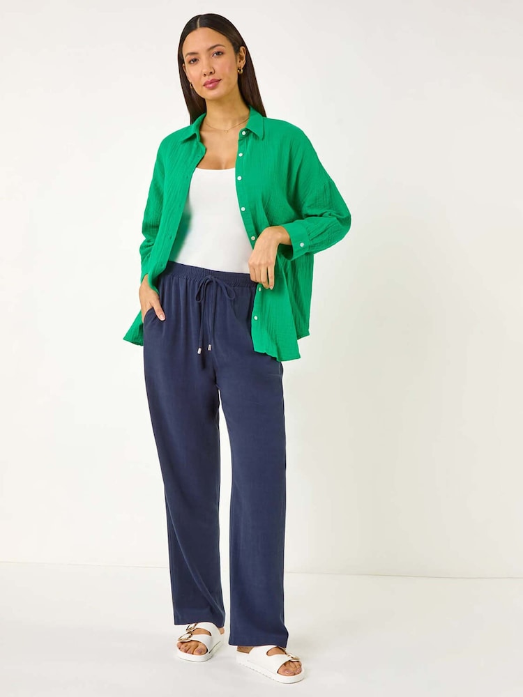 Roman Blue Full Length Linen Trousers - Image 1 of 5