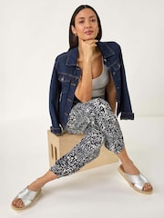 Roman Blue Abstract Animal Print Tie Waist Trousers - Image 1 of 5