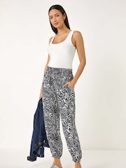 Roman Blue Abstract Animal Print Tie Waist Trousers - Image 2 of 5