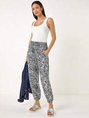 Roman Blue Abstract Animal Print Tie Waist Trousers - Image 3 of 5