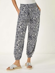 Roman Blue Abstract Animal Print Tie Waist Trousers - Image 4 of 5