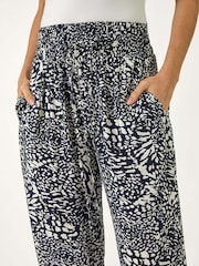 Roman Blue Abstract Animal Print Tie Waist Trousers - Image 5 of 5